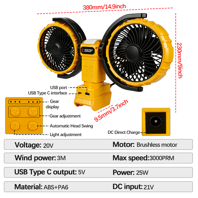 3000RPM 휴대용 듀얼 헤드 팬 360 °   회전 - Workshop Tools Wood 리뷰 및 가격
