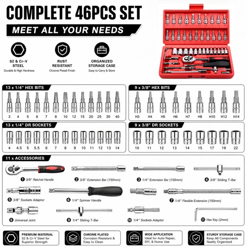 46피스 자동차 정비 차량용 소켓 수리 세트 가정용 공 - Workshop Tools Sale 리뷰 및 가격